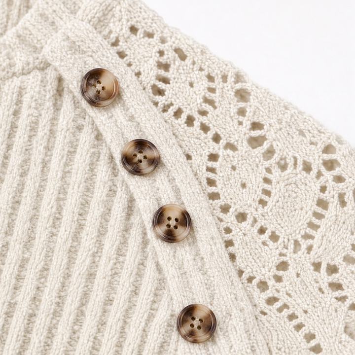 Lumaelle – Lace-Shoulder Ribbed Long-Sleeve Top