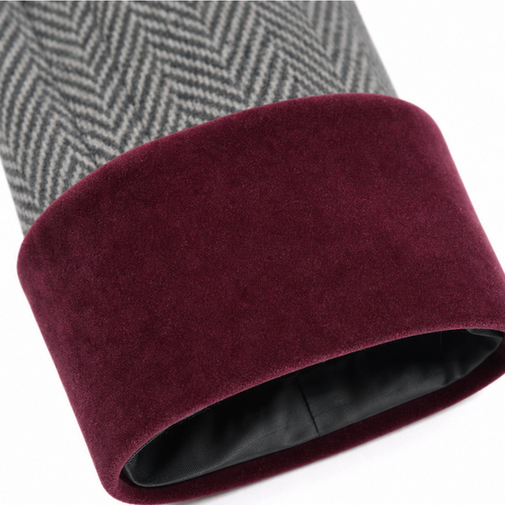 Veloura – Burgundy Herringbone Long Coat