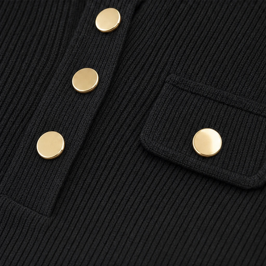 Ribella – Gold-Button Ribbed Henley Top