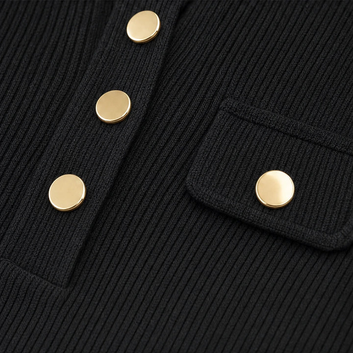 Ribella – Gold-Button Ribbed Henley Top