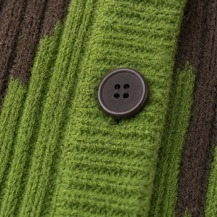 Verdant Brush Cardigan – Gradient Brushstroke Ribbed Knit Cardigan