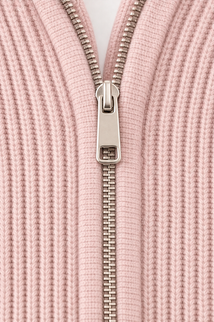 Stripevie – Ribbed Stretch-Knit Zip-Up Cardigan