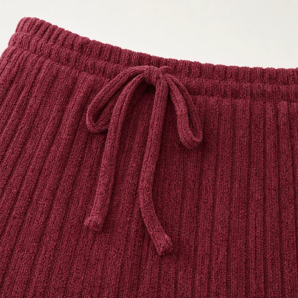 Softhaven – Ribbed Drop-Shoulder Sweater And Wide-Leg Pants Set
