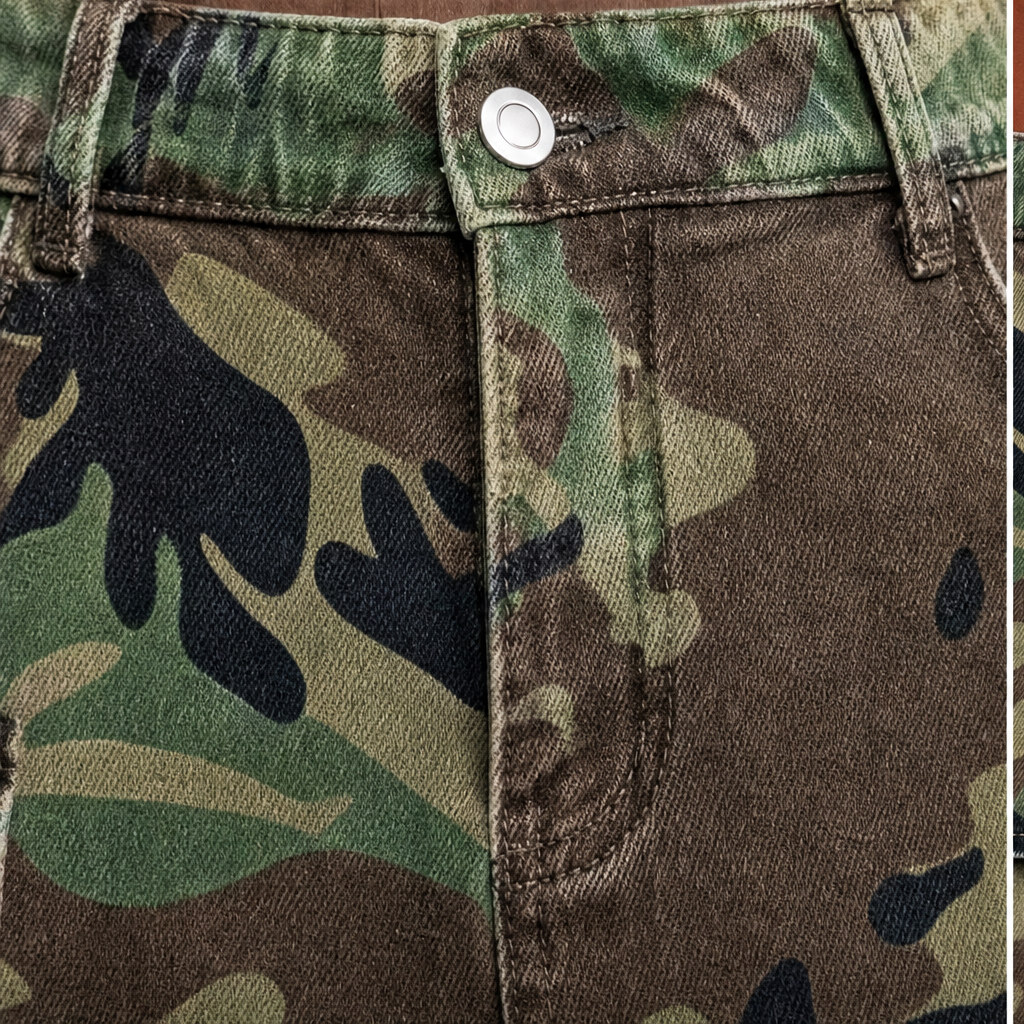 Camo Muse – Retro Camouflage Wide-Leg Jeans