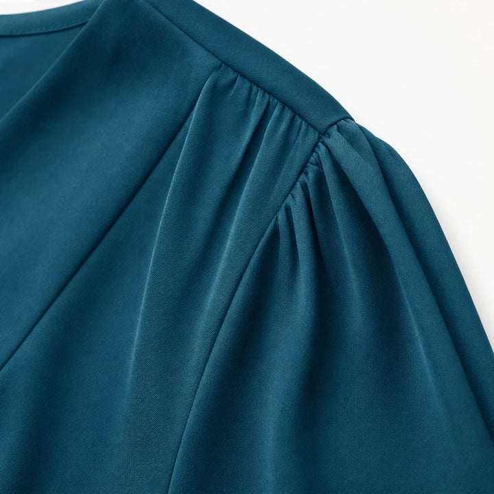 Waistelle – Lustrous V-Neck Tie-Waist Blouse