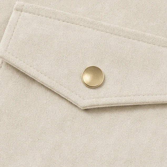 Veloura – Gold-Button Suede-Look Stretch Blouse