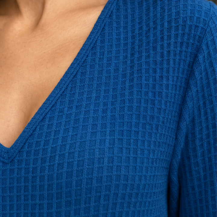 Drapella – Asymmetric Crossover Hem Waffle Knit Top