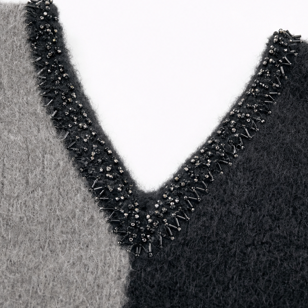 Vellora – Color-Block Knit Bodice Mesh Skirt Dress