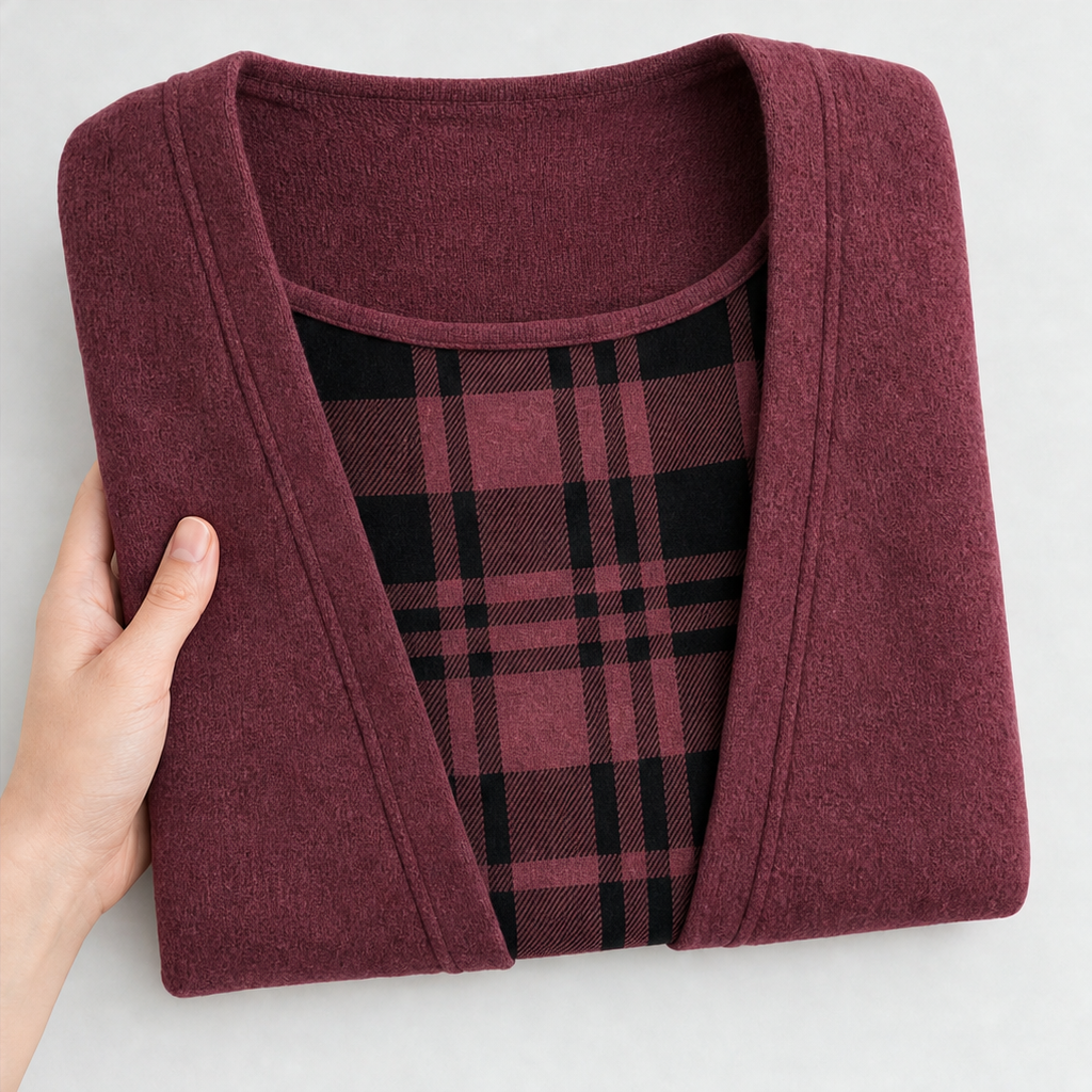 Layerlyn – Layer Plaid Panel Knit Top