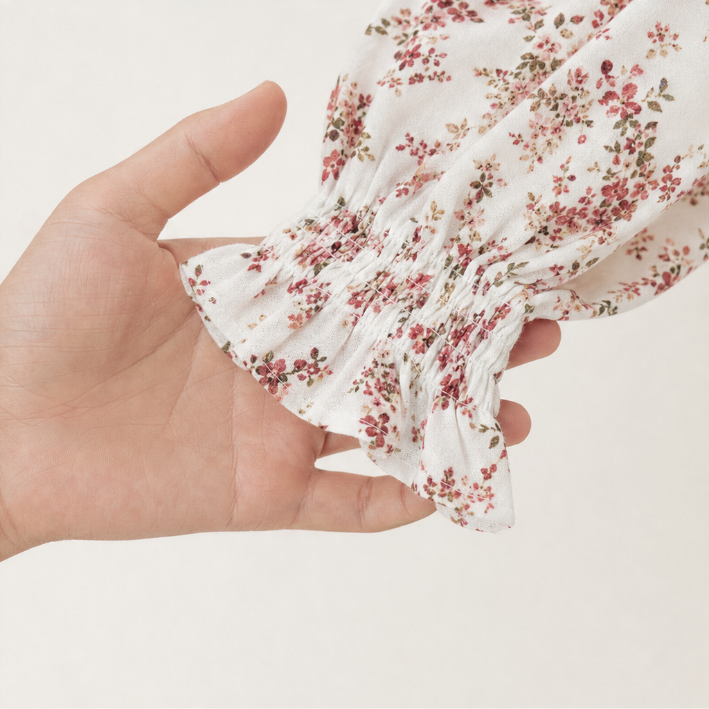 Fiora – Floral Smocked Square-Neck Blouse