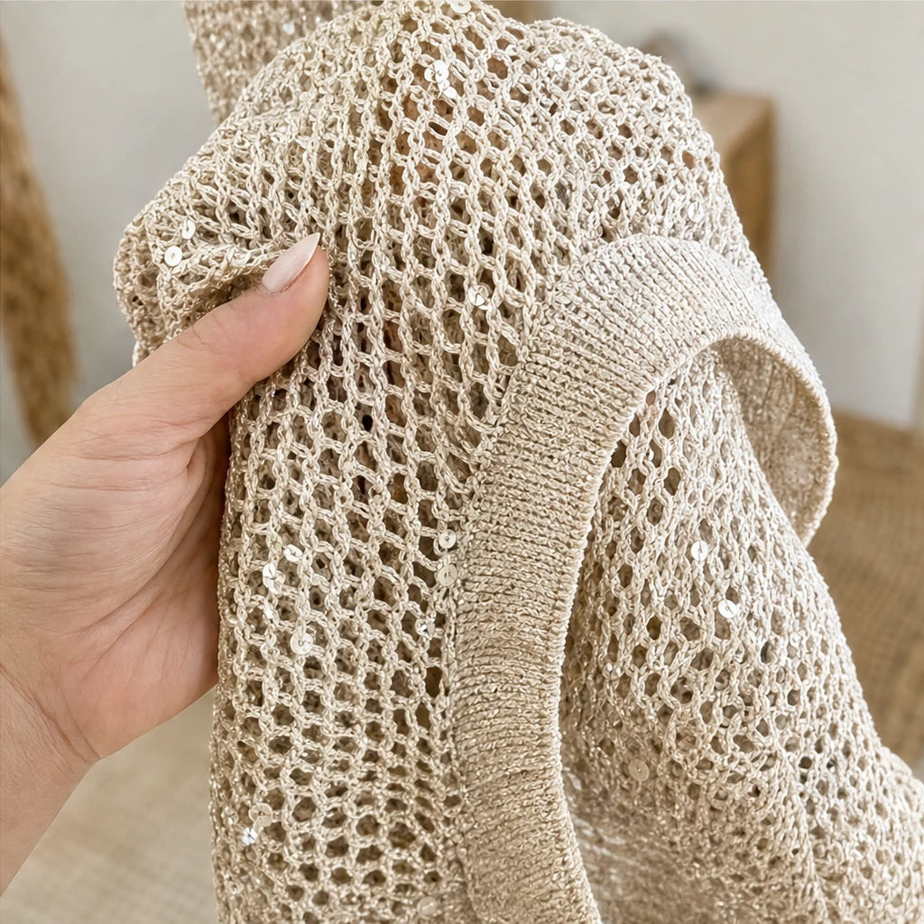 Lunelle – Sequin Open-Knit Sweater Top