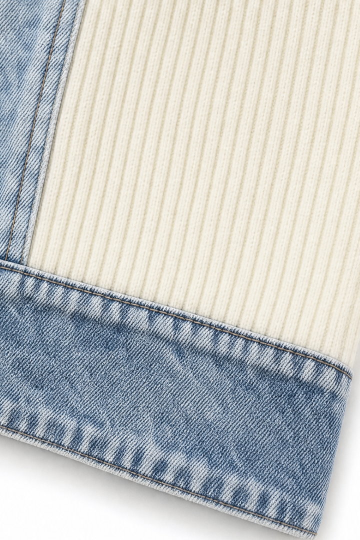 Wearbella – Denim-Look Spliced Ribbed Knit Coat