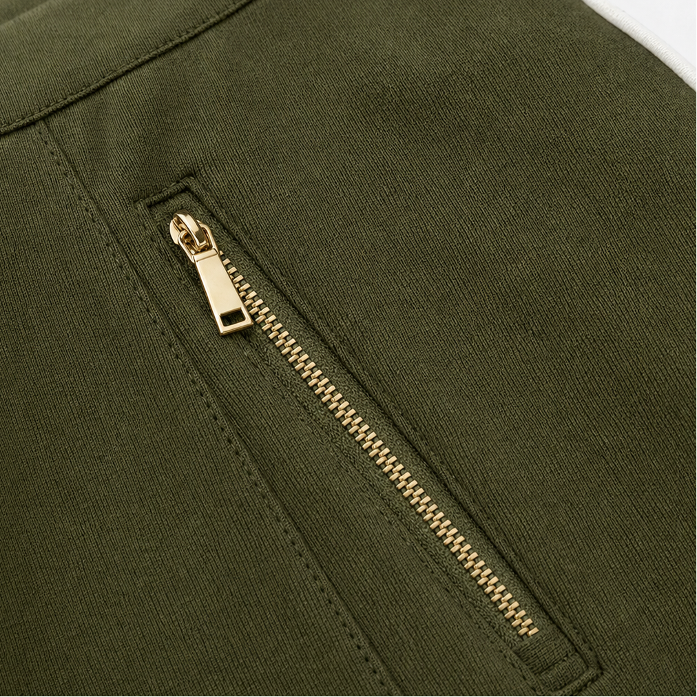 Trimora – Contrast-Trim Knit Jacket And Flared Pants Set