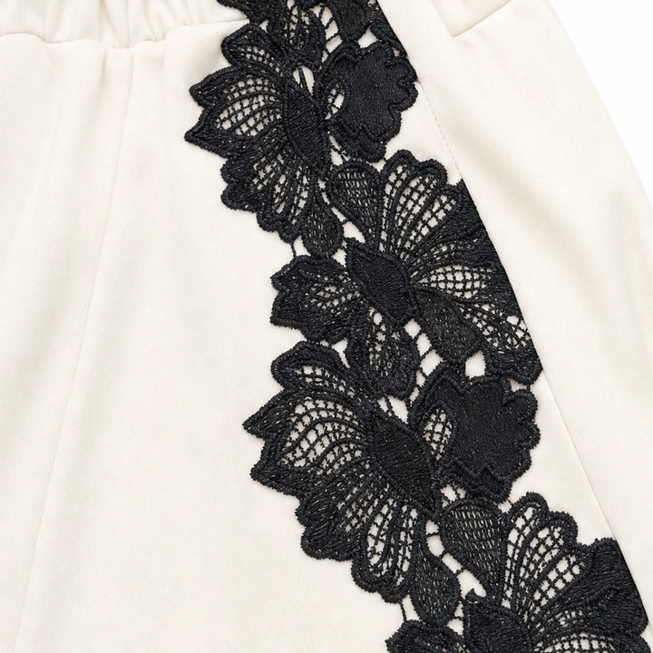 Lace & Leisure – Floral Lace Panel Track Jacket And Wide-Leg Pants Set
