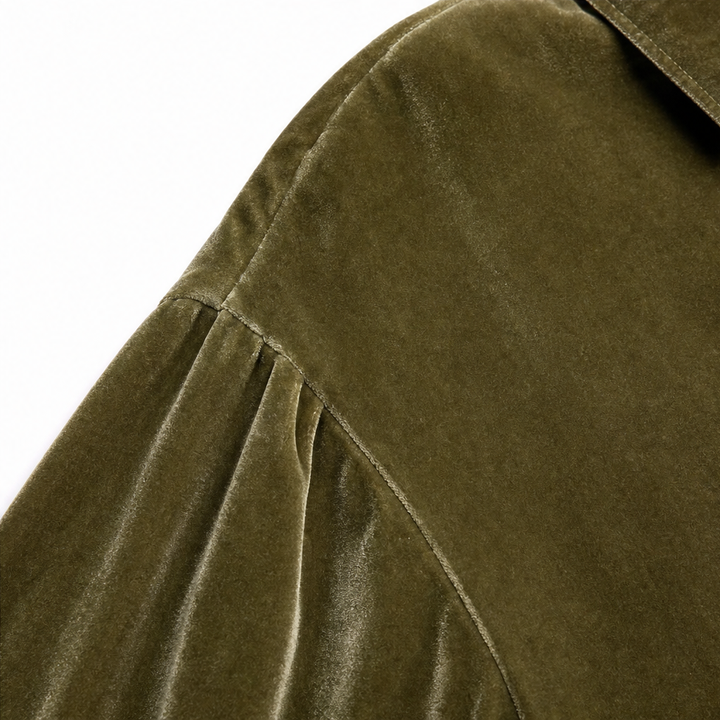 Velvetta – Asymmetric Button Cowl-Neck Peplum Top