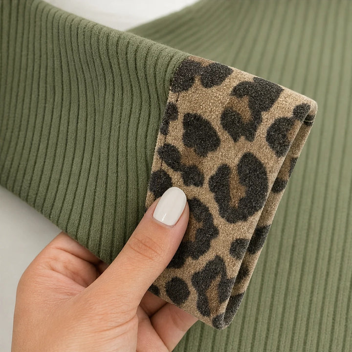 Liora – Leopard-Trim Ribbed Knit Cardigan