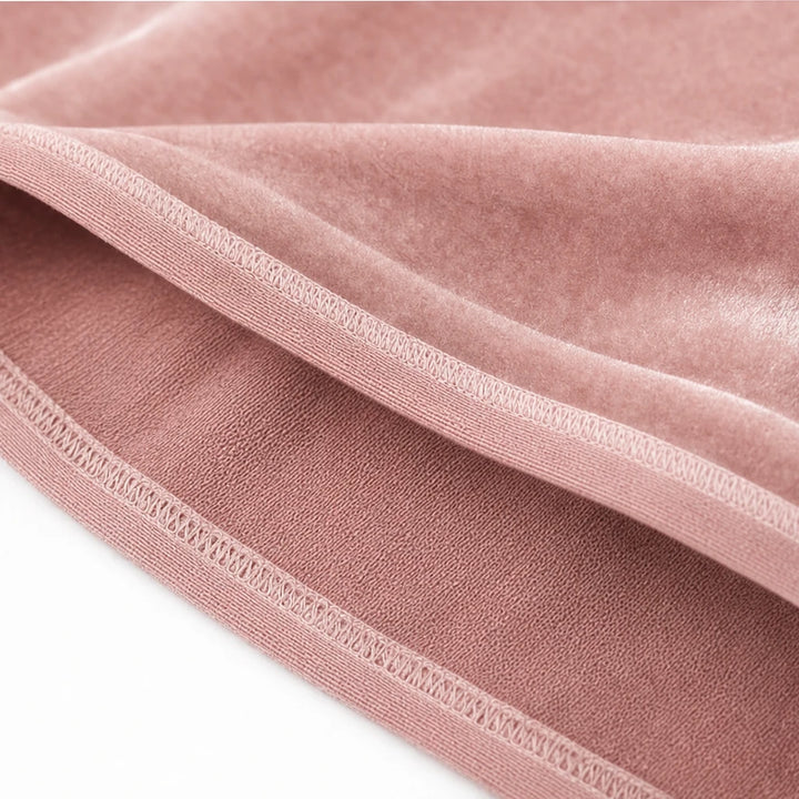 Velvetta – Draped Neck Velvet-Look Top With Button Cuffs