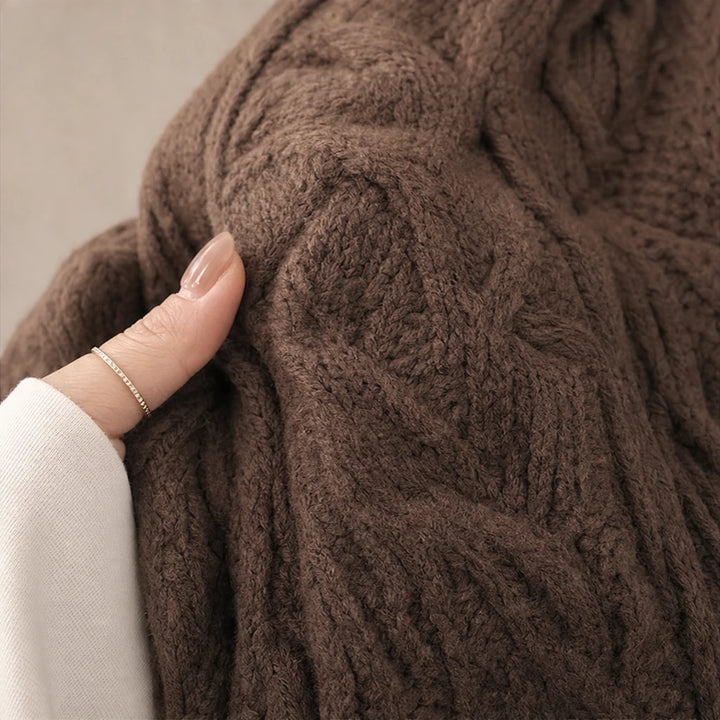 Layerella – Cable-Knit Mock-Layer V-Neck Sweater