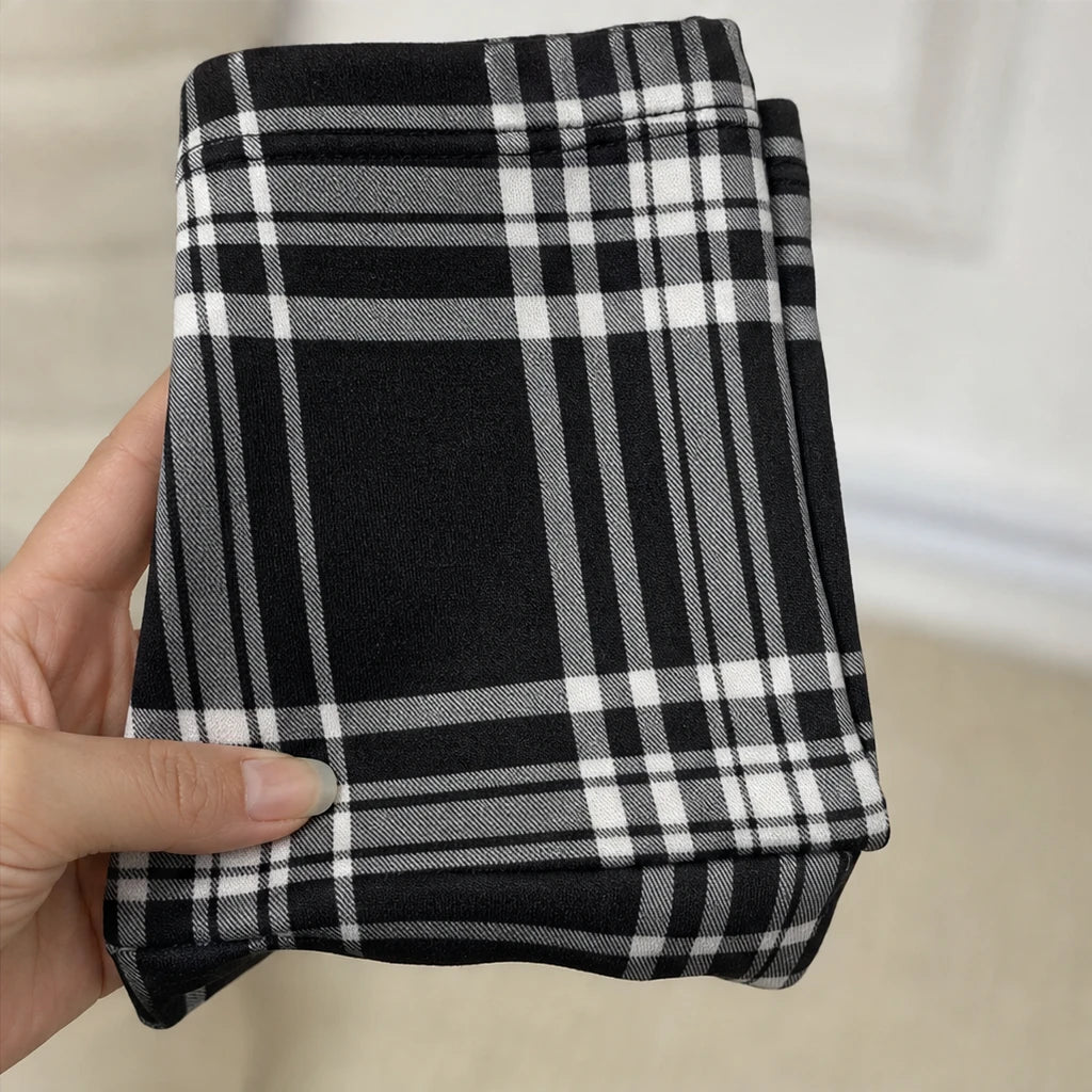 Warmelle – High Waisted Plaid Stretch Leggings
