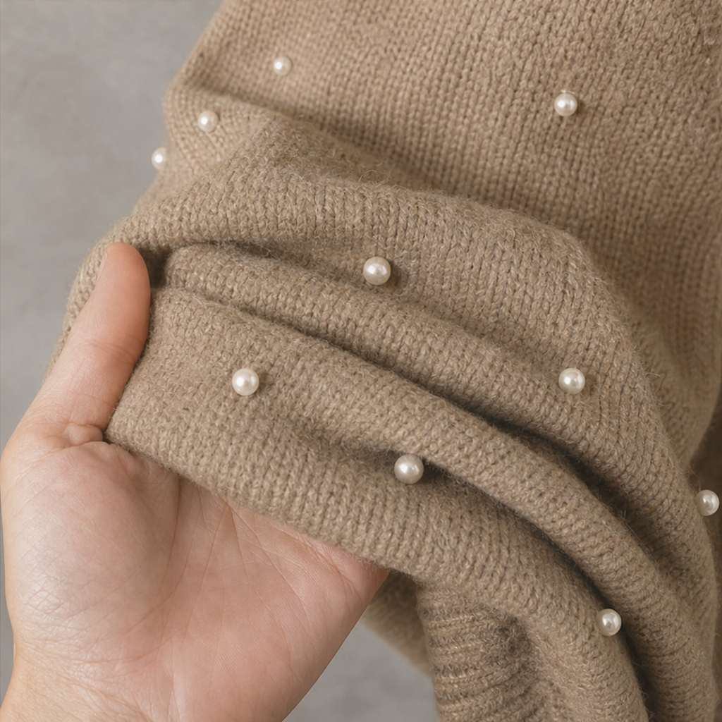 Pearla – Faux Pearl Sleeve Crew-Neck Sweater