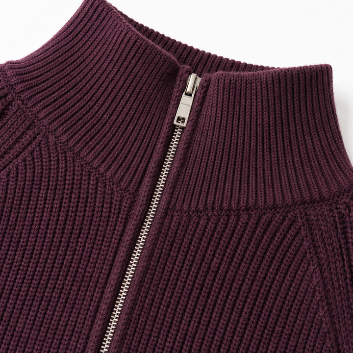 Lantera – Textured Lantern-Sleeve Zip-Up Knit Cardigan