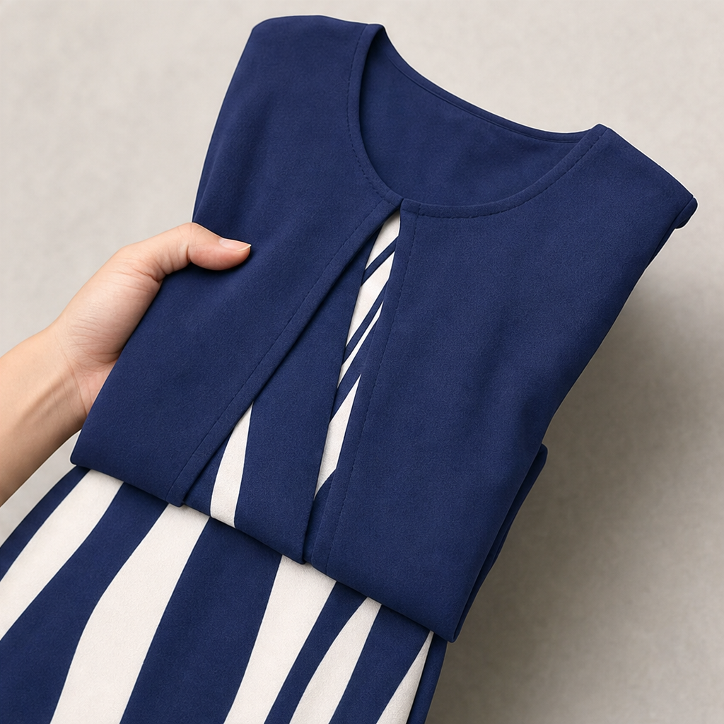 Fielina – Striped Two-Piece Maxi Dress And Cardigan Set