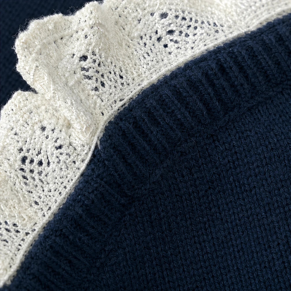 Lacewell – Scalloped Lace-Trim Mock-Neck Knit Sweater
