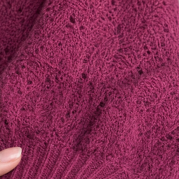 Cowl & Bloom – Diamond Openwork Cowl-Neck Knit Top