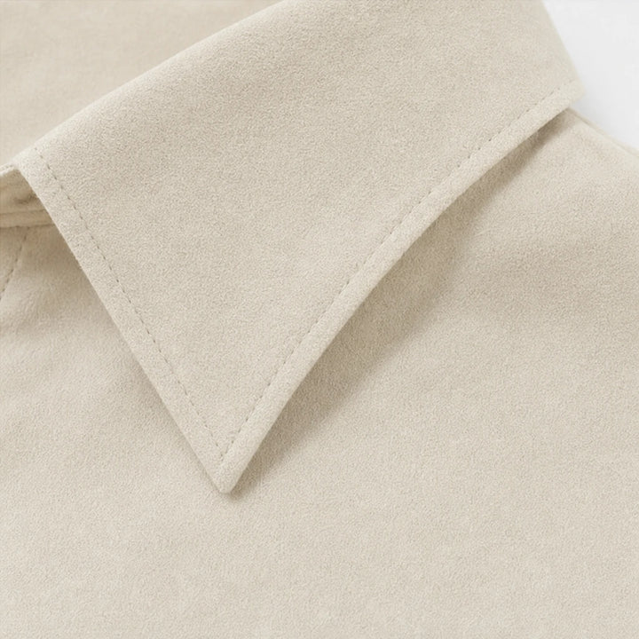 Veloura – Gold-Button Suede-Look Stretch Blouse