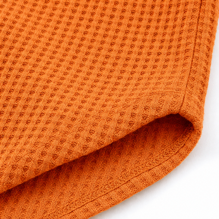 Waffelou – Collared V-Neck Waffle-Knit Oversized Top