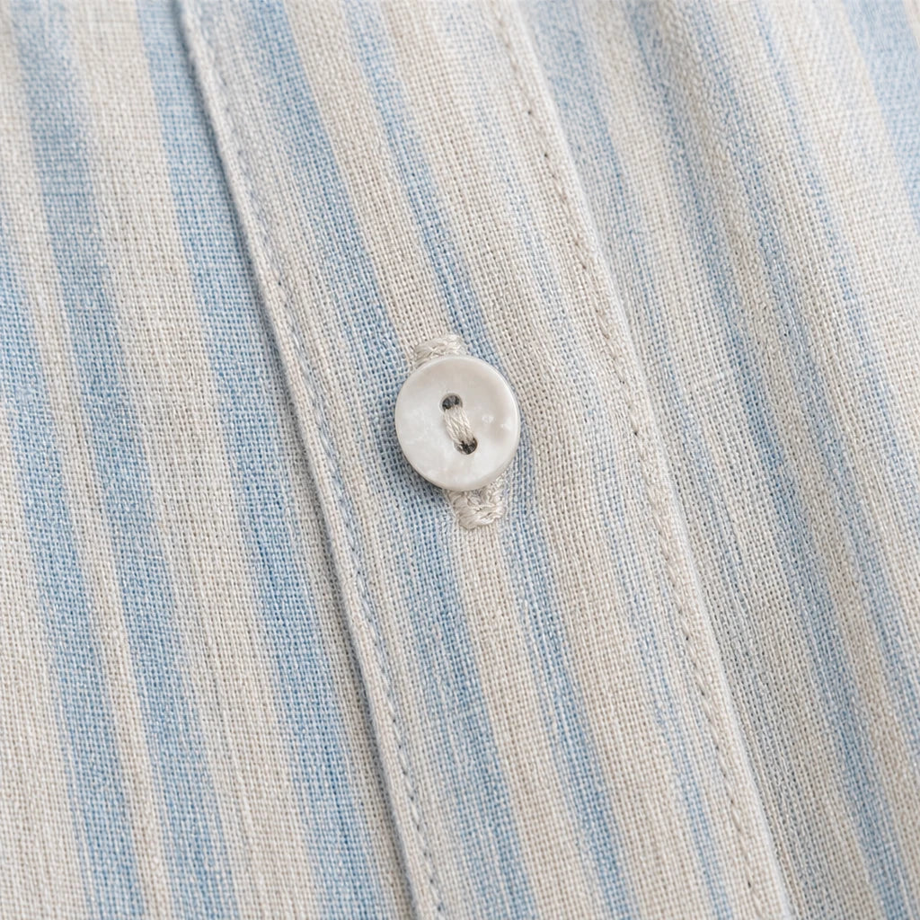 Lacey Lane – Striped Lace-Trim Linen-Blend Shirt