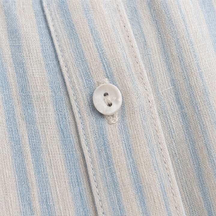 Lacey Lane – Striped Lace-Trim Linen-Blend Shirt