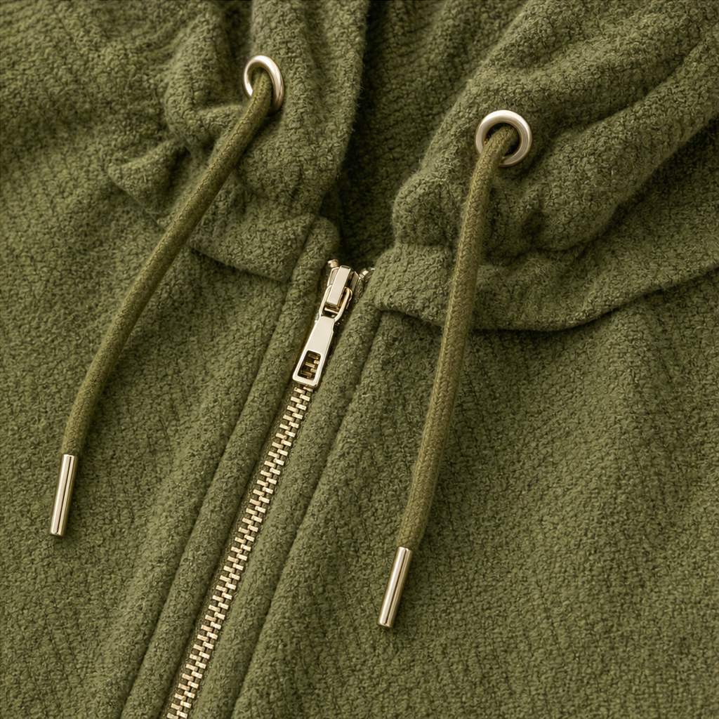 Wearbella – Textured Batwing Drawstring Collar Zip Jacket