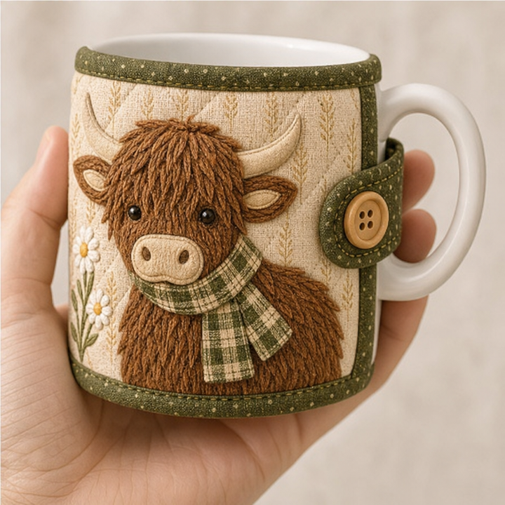 Coziloom – Quilted Highland Cow Appliqué Mug Cozy Kit