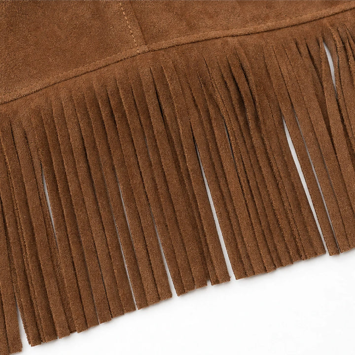 Juniper Fringe Dress – Button-Front Fringe-Hem Western Dress