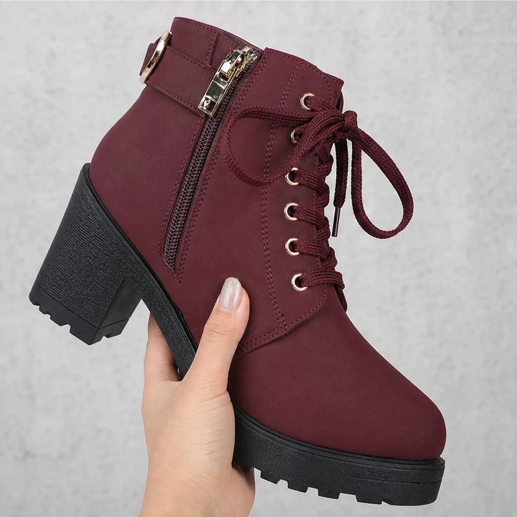 Stridewell – Buckle Lace-Up Chunky Platform Ankle Boots