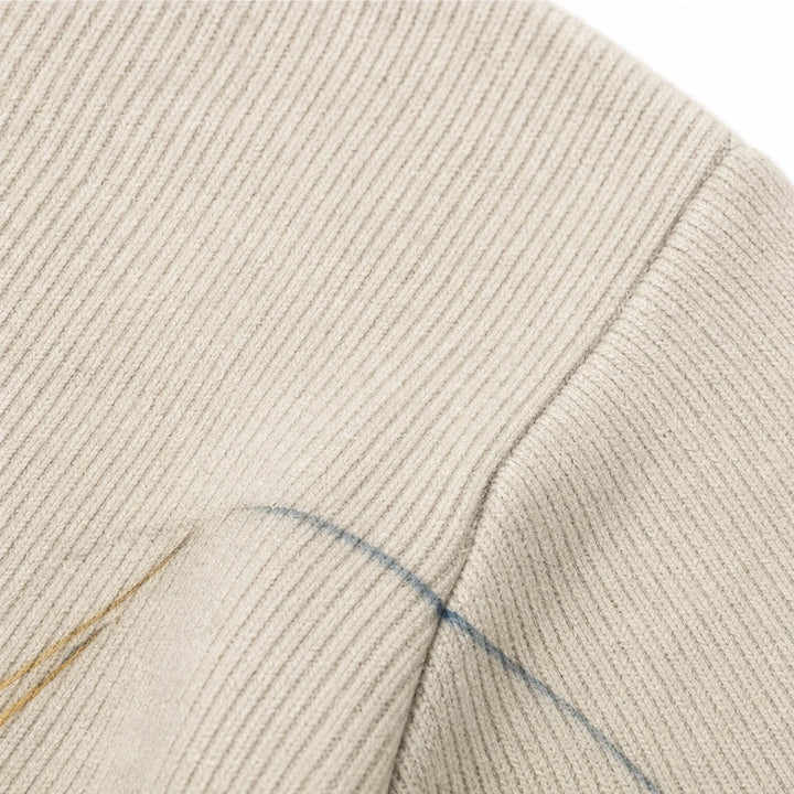 Stria – Abstract Pattern High-Neck Lantern-Sleeve Sweater