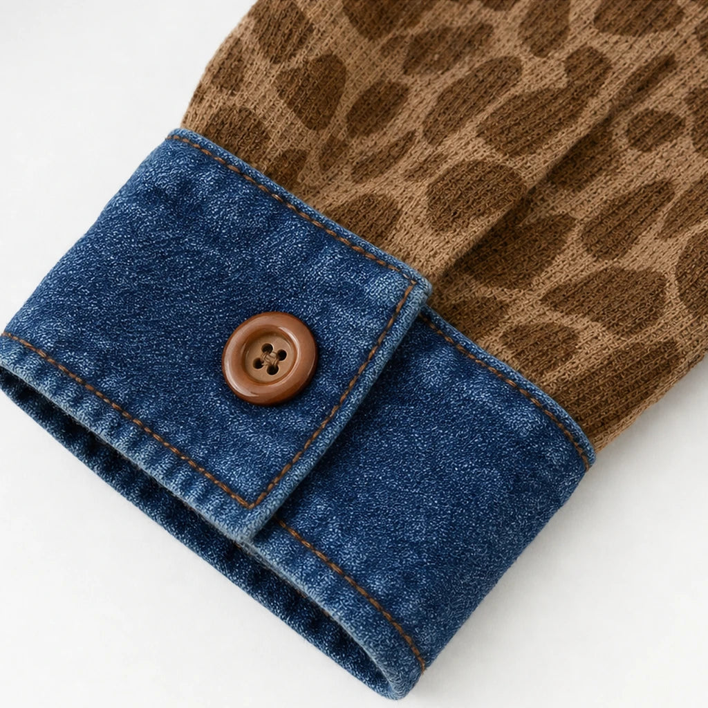 Deniva – Leopard Print Denim-Trim Top