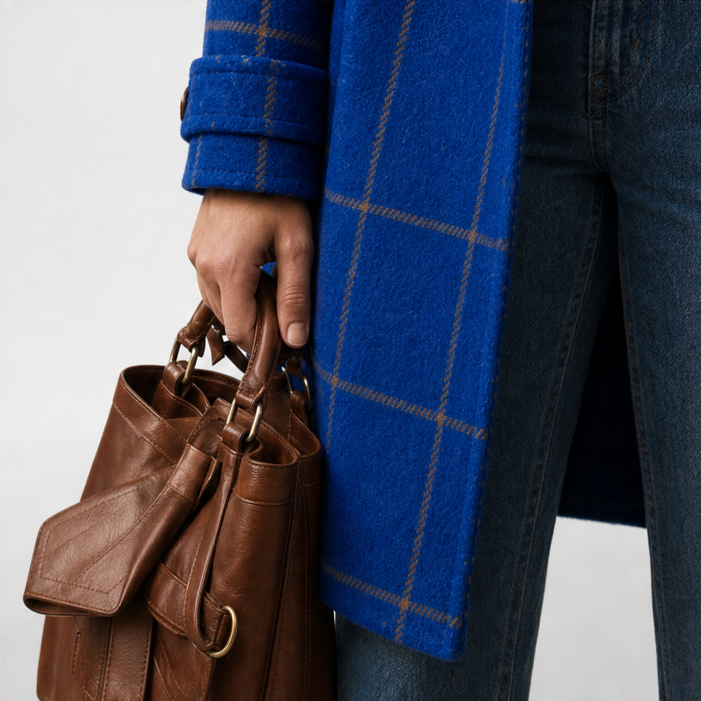 Checkwell – Royal Blue Checkered Two-Button Coat