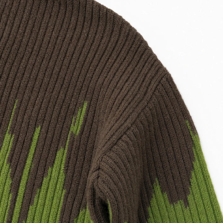 Verdant Brush Cardigan – Gradient Brushstroke Ribbed Knit Cardigan
