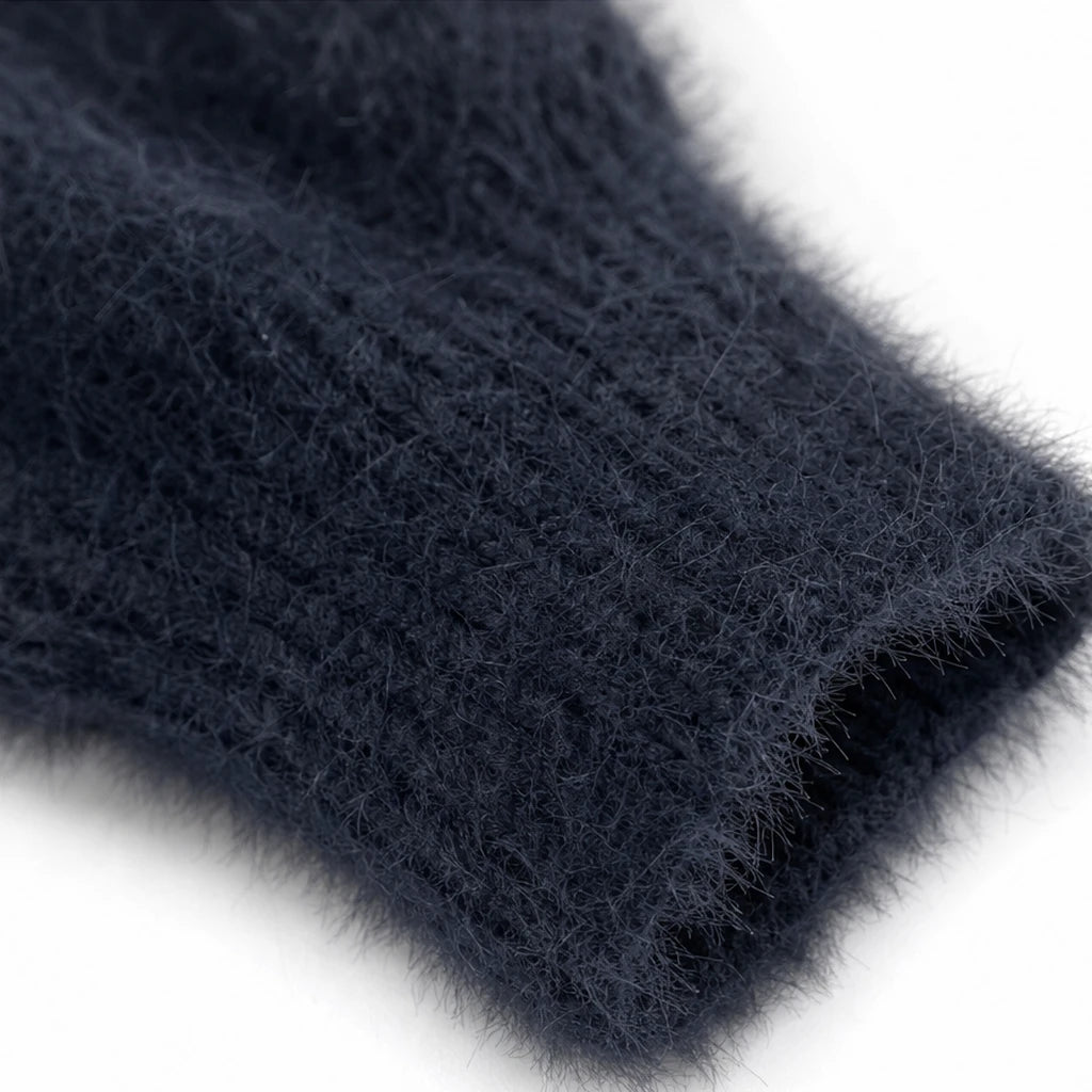 Cozyline – Fuzzy Contrast-Trim Half-Zip Sweater