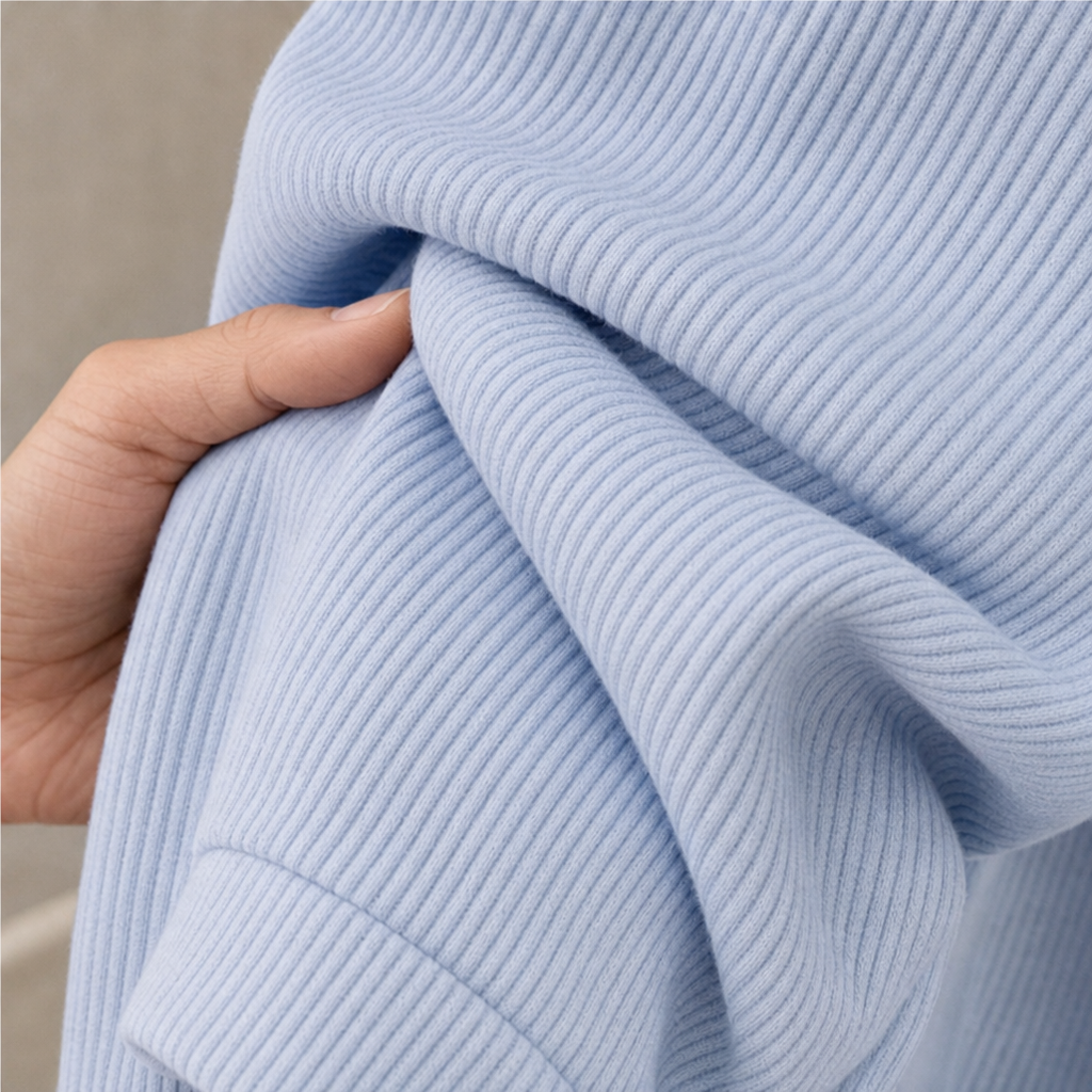 Ribelle – Powder Blue Ribbed Knit Pullover Hoodie