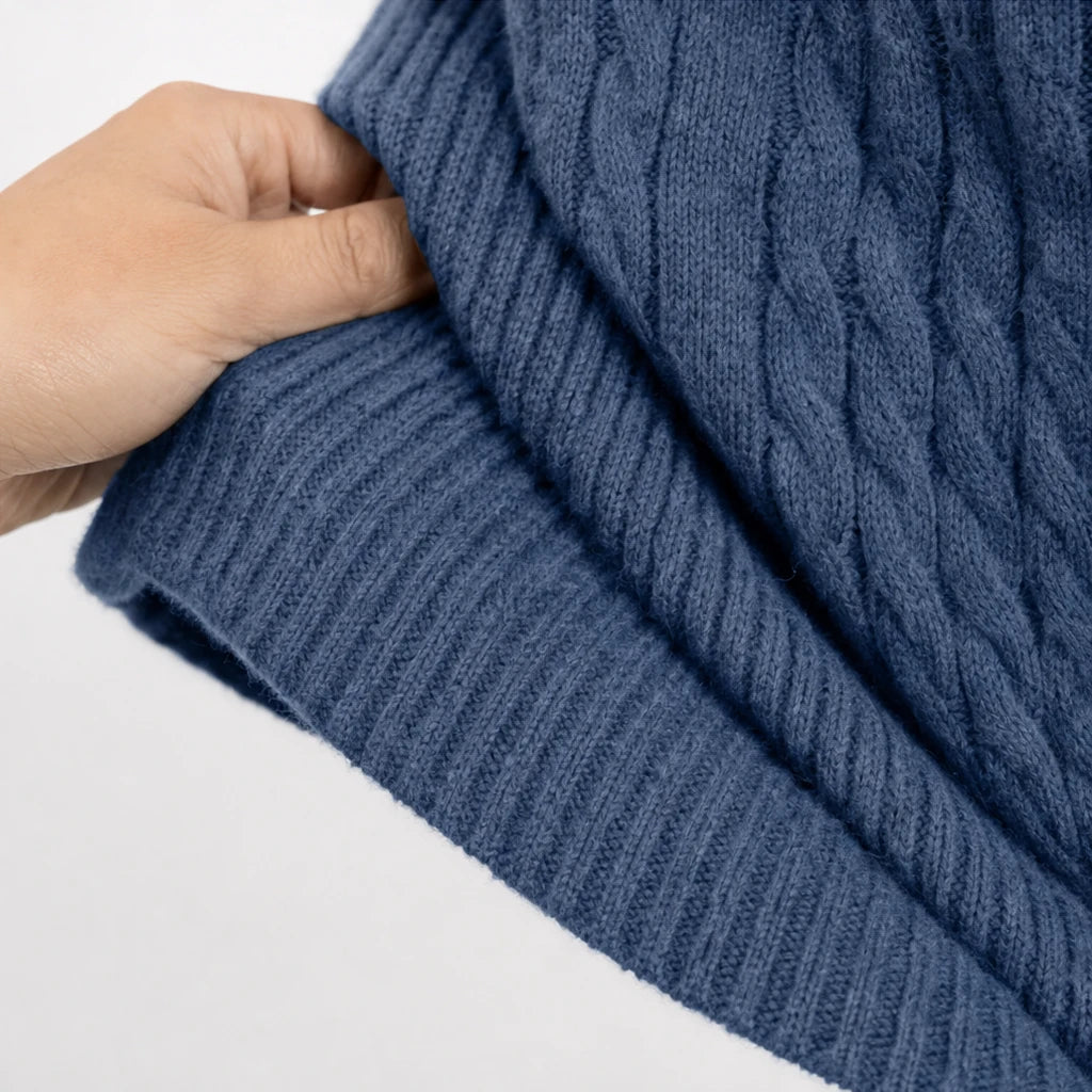 Velora – Crossover Neck Cable-Knit Mini Dress