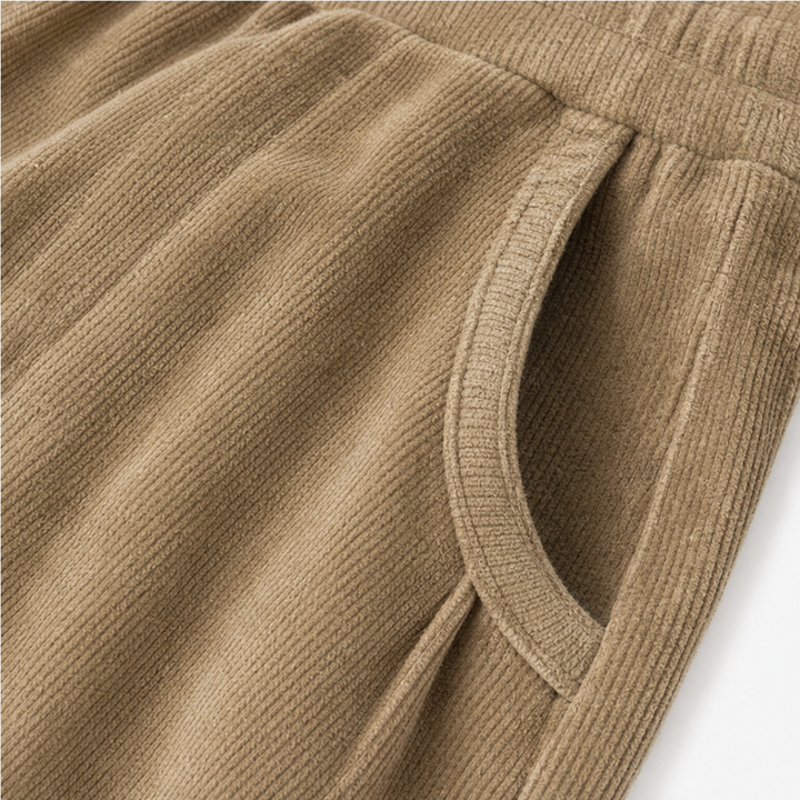 Cozelle – Side-Button Barrel Leg Corduroy Pants