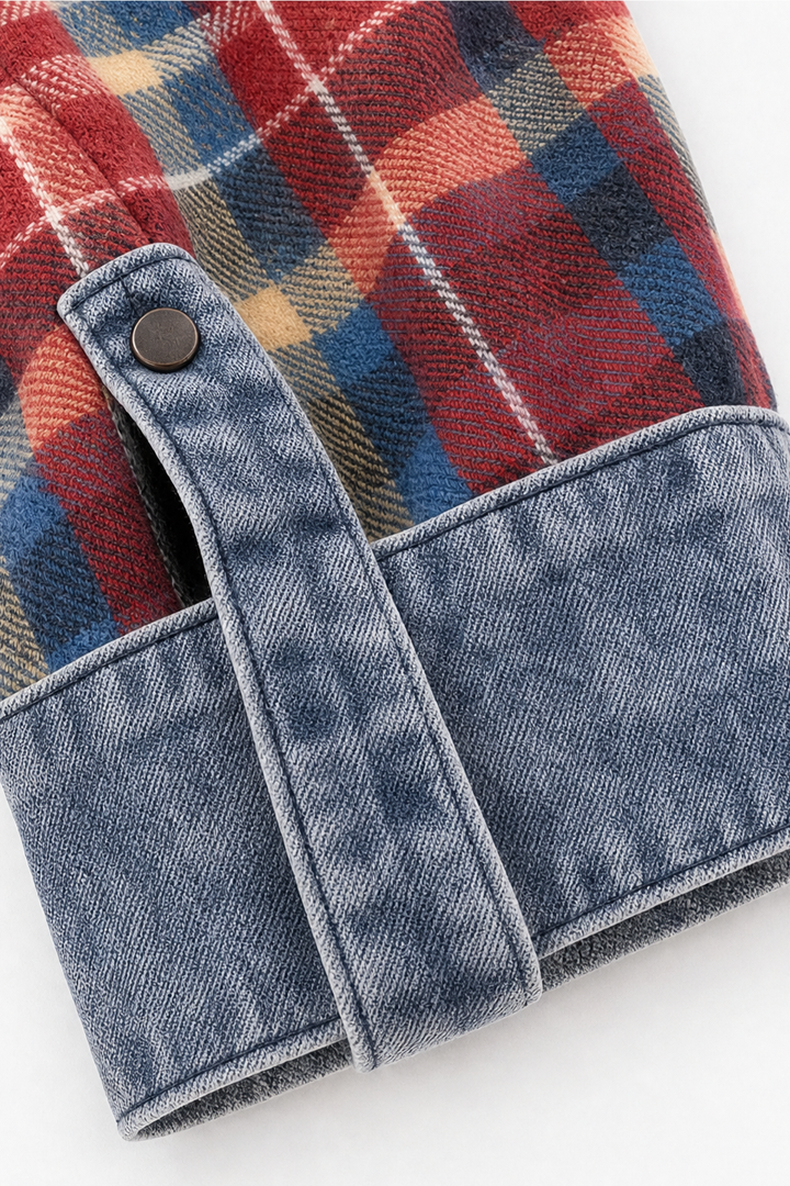 [BrandName] – Denim-Trim Hooded Knit Cardigan