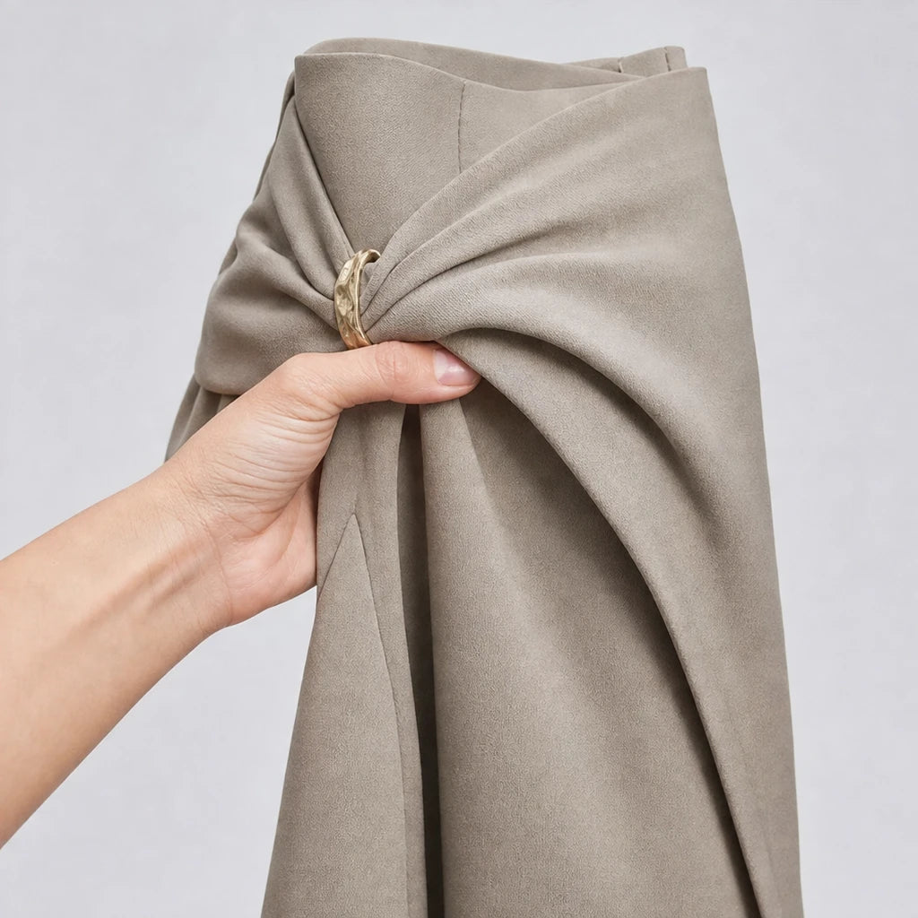 Veloura – Buckle Crossover Draped Wide-Leg Trousers