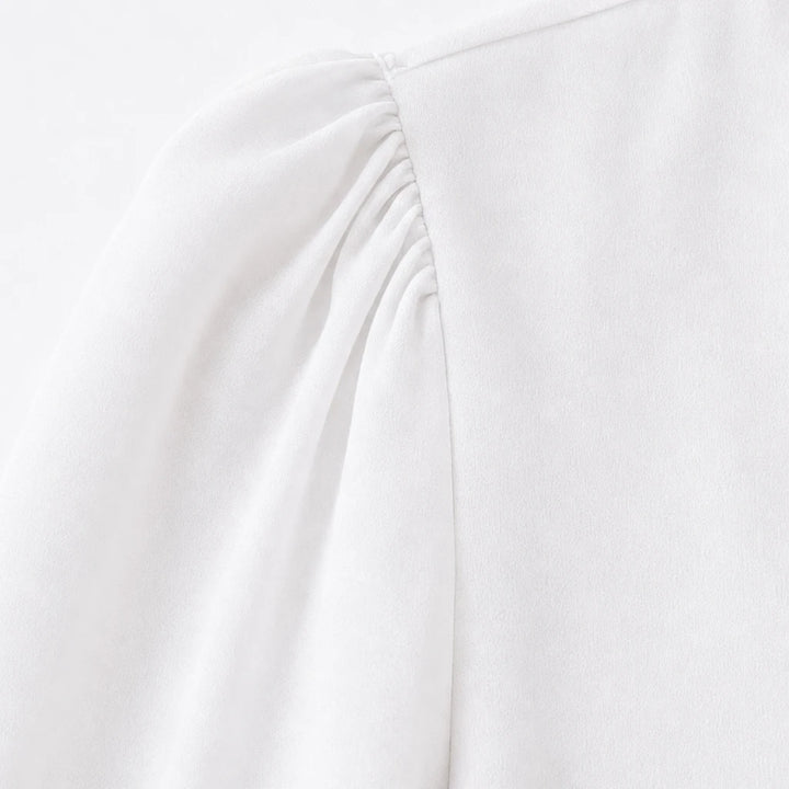 Lacevera – Lace-Trimmed V-Neck Chiffon Blouse