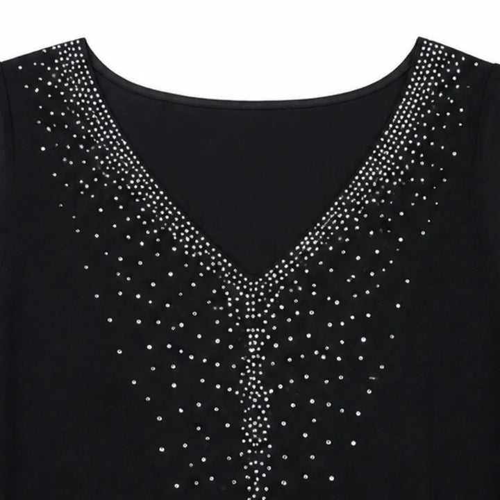 Velora – Rhinestone Look V-Neck Chiffon Like Cape Midi Dress