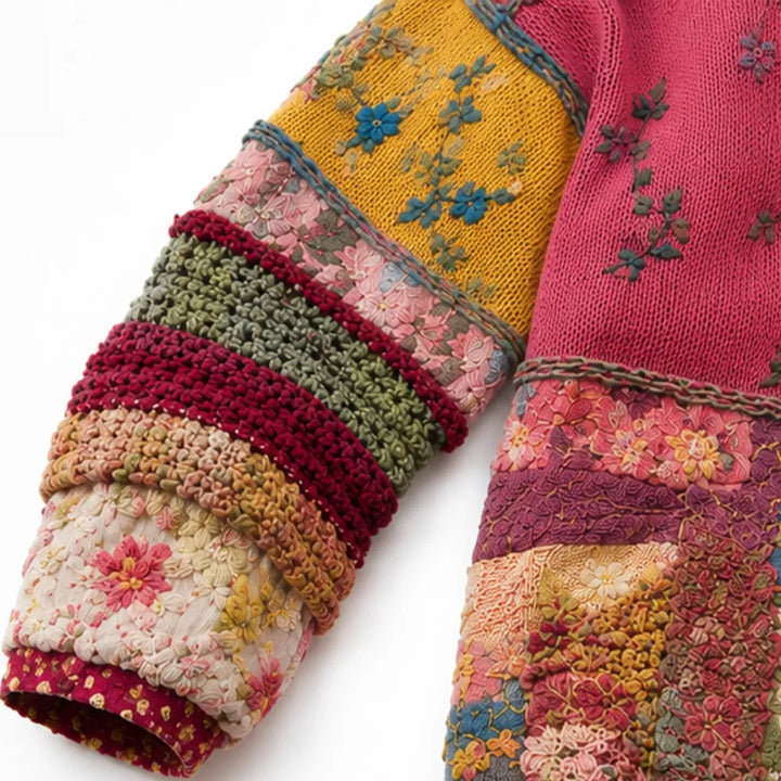 Solenne – Embroidered Look Floral Patchwork Boho Cardigan