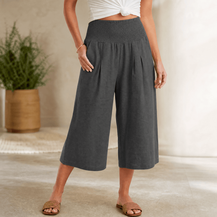 Coastella – Women's Smocked-Waist Wide-Leg Culottes Charcoal Gray